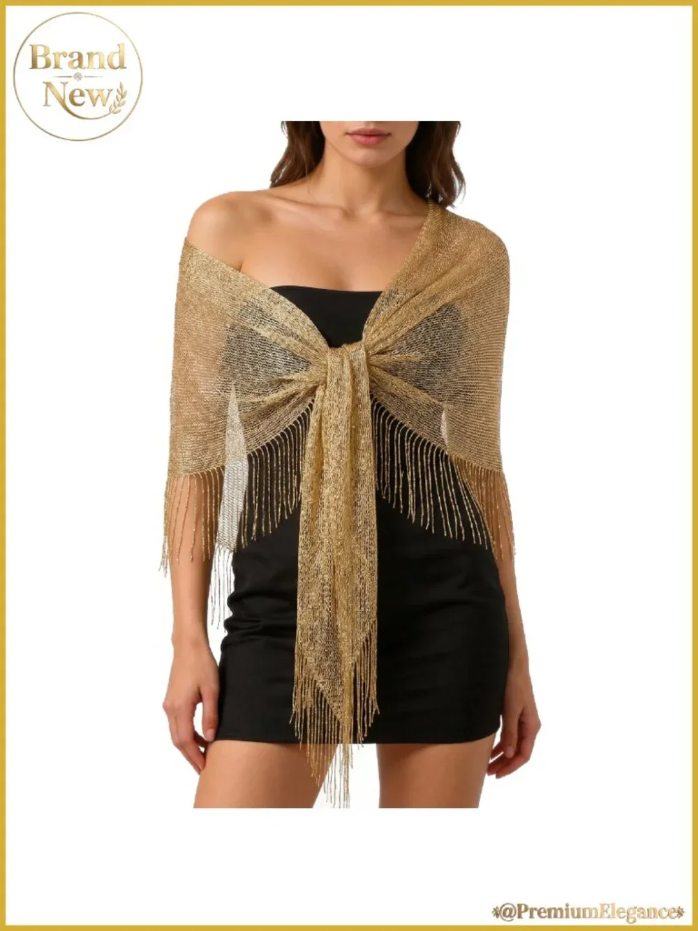 Metallic Shimmer Triangular Tassel Shawl Wrap for Evening Dresses